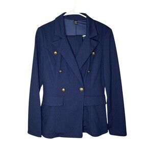 Shein Women's Size 6 Double Breasted Blue Notched Lapel Paint Suit Blazer Pants